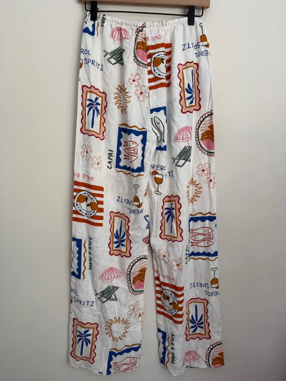 Label Of Love Anthropologie Aperol print novelty Wide Leg Linen Blend Pants S - Picture 2 of 5